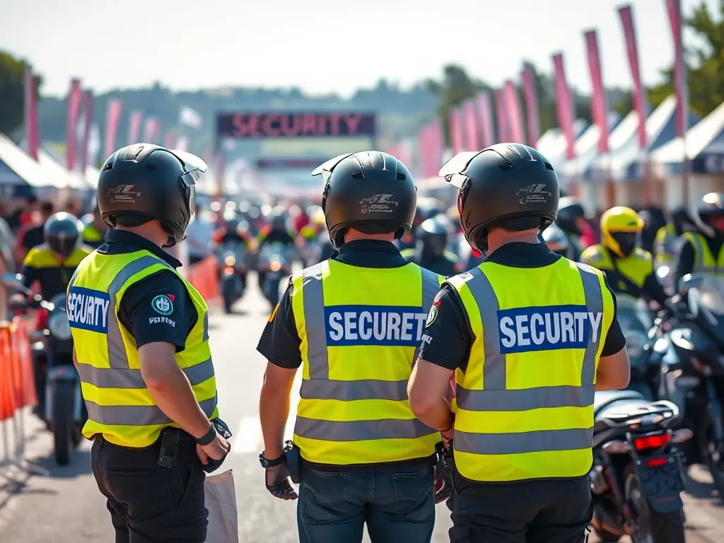 A scene depicting TSM personnel providing security at a motorcycle event, ensuring the safety of participants and attendees.