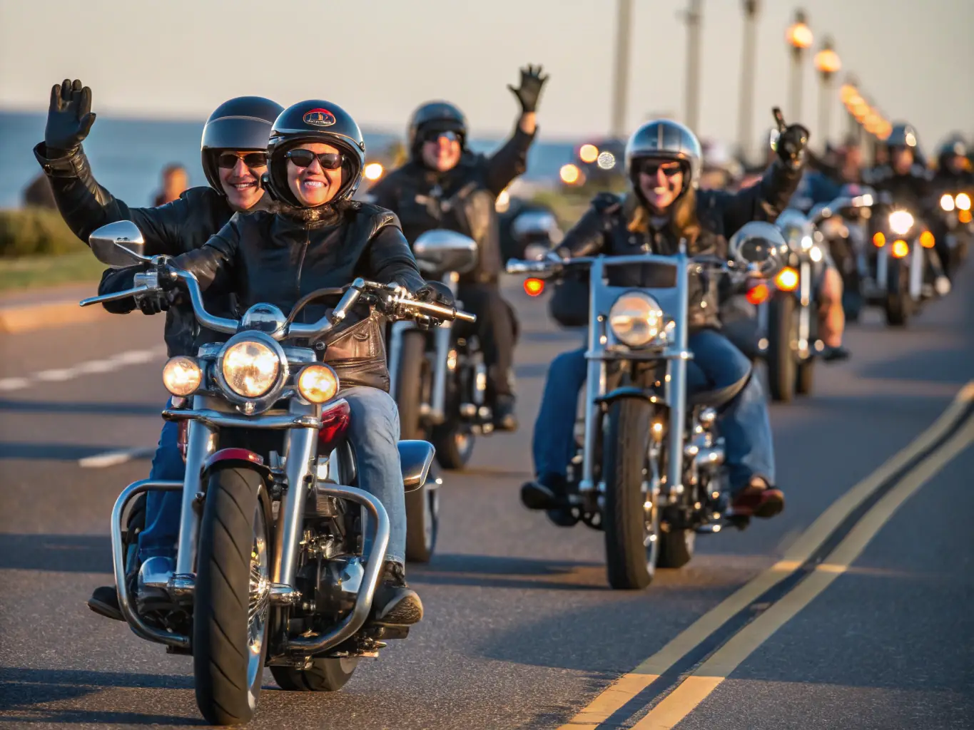 A group of motorcyclists riding through a scenic countryside, showcasing a TSM-organized motorcycle ride.